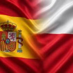 Banderas de España y Polonia fusionadas