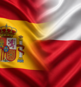 Banderas de España y Polonia fusionadas