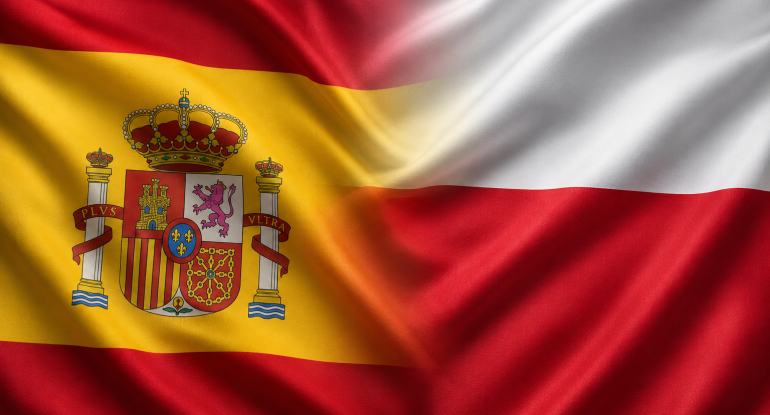 Banderas de España y Polonia fusionadas