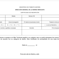 Modelo de Certificado de inscripción de embarcaciones de recreo en España