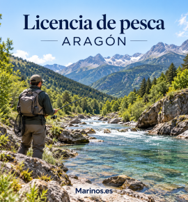 Pescador junto a un río de montaña para el producto Licencia de pesca de Aragón de Marinos.es.