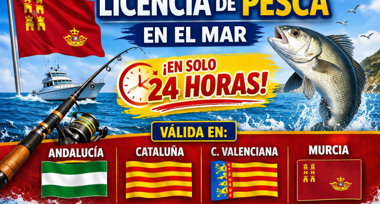 Licencia de pesca en el mar de Murcia. Válida en Andalucía, C. Valenciana y Cataluña
