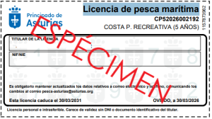 Espécimen de la Licencia de pesca marítima de Asturias
