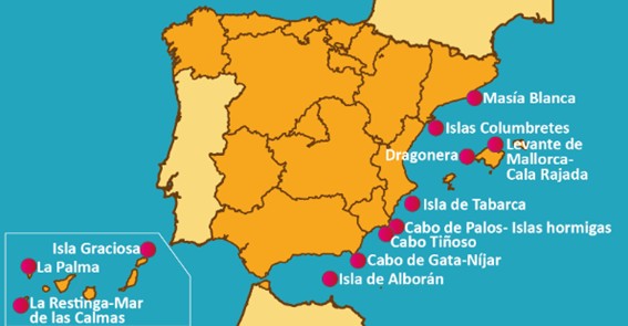 Mapa de las reservas marinas de interés pesquero - agosto de 2025