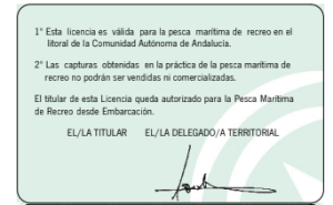 Reverso Licencia pesca barco Andalucia